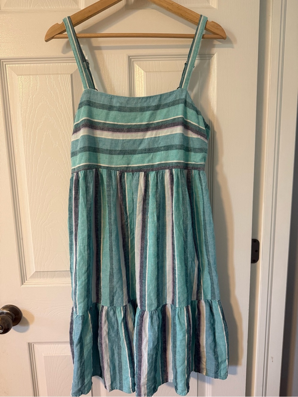 3/$20 Striped Aqua Asymmetrical Sundress — Casual Summer Dress